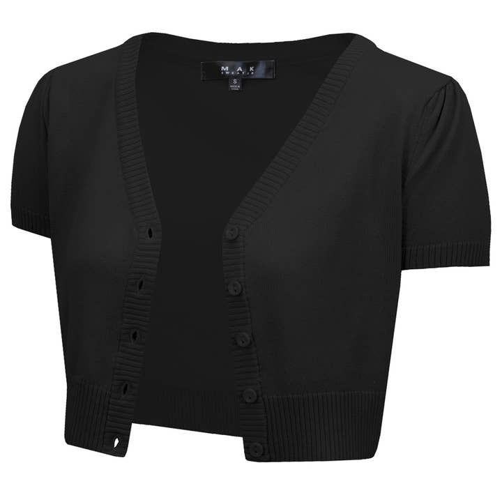 Mak - Vente Cardigan – femme - Cardigan boléro court à manches courtes bouffantes et col en V HB213769