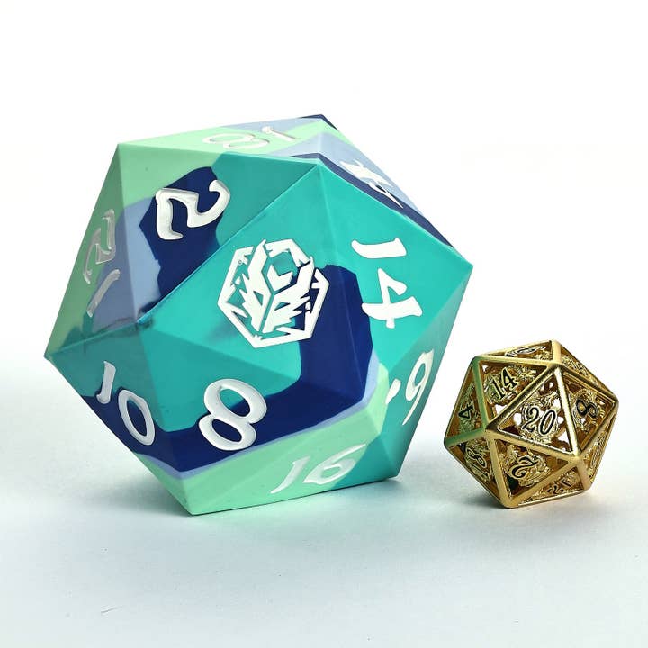 Hymgho Premium Dice - Wholesale Dice - 55mm Chonk Rubber Silicon D20- The Ice Ball