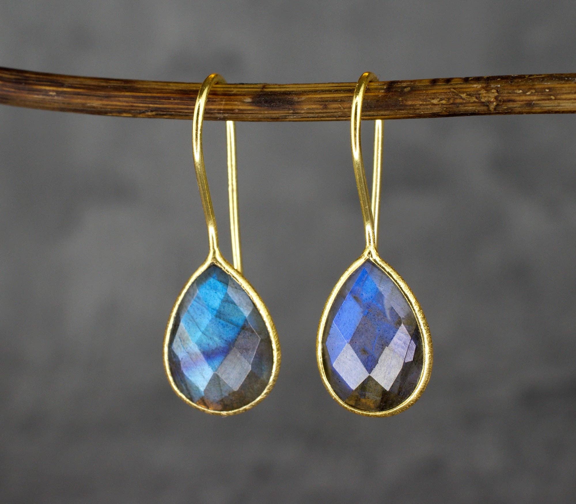 MadamLili - Wholesale Dangle Earrings - Labradorite gemstone earrings - 925 sterling silver gold plated2