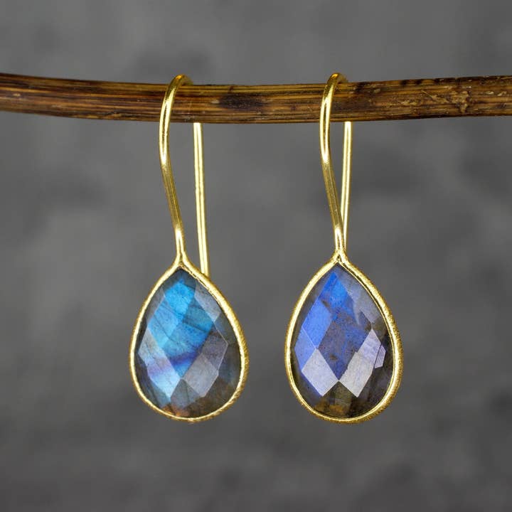 MadamLili - Wholesale Dangle Earrings - Labradorite gemstone earrings - 925 sterling silver gold plated2