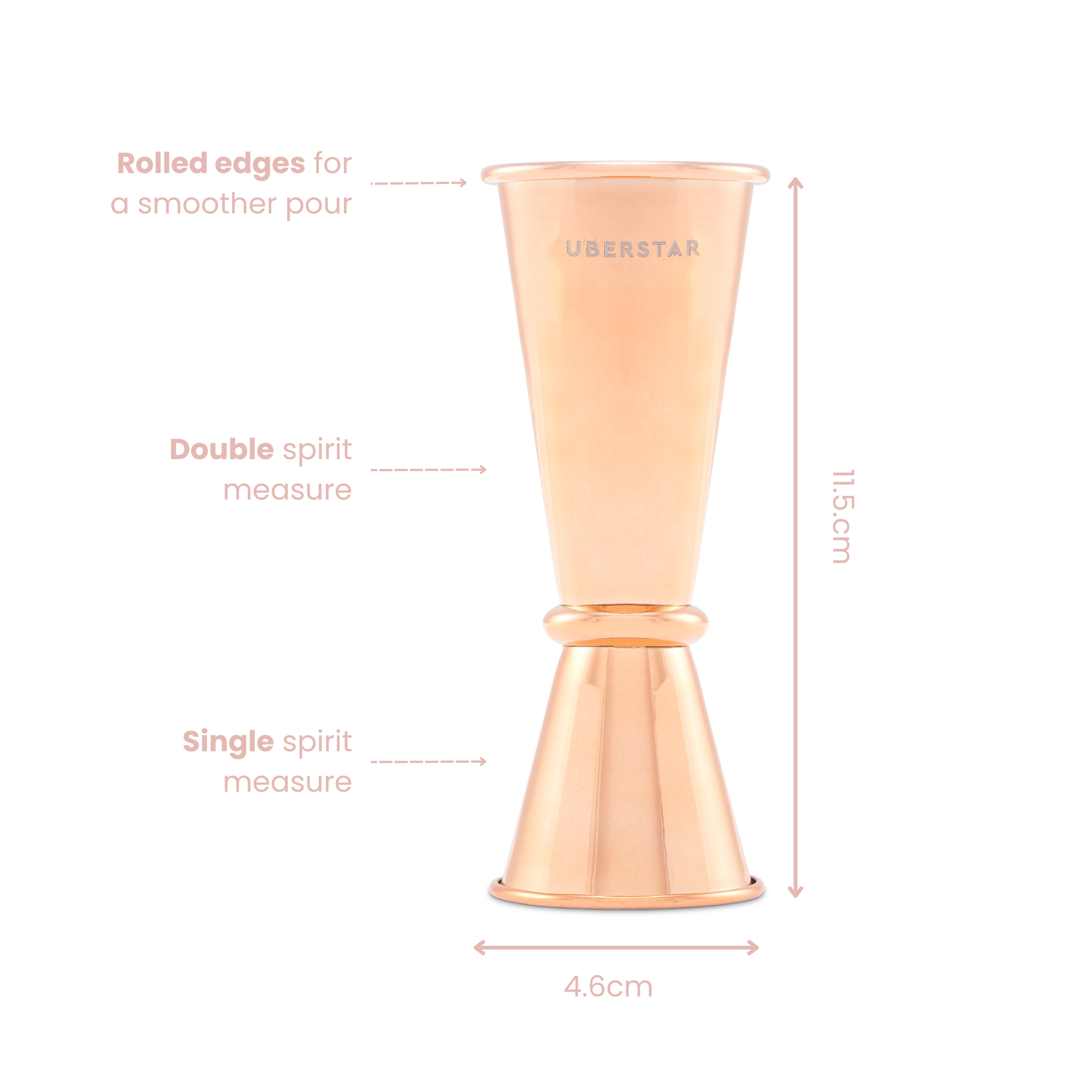 UBERSTAR – wholesale Jigger – Double Jigger Stainless Spirit Measure 25ml/50ml - Rose Gold4