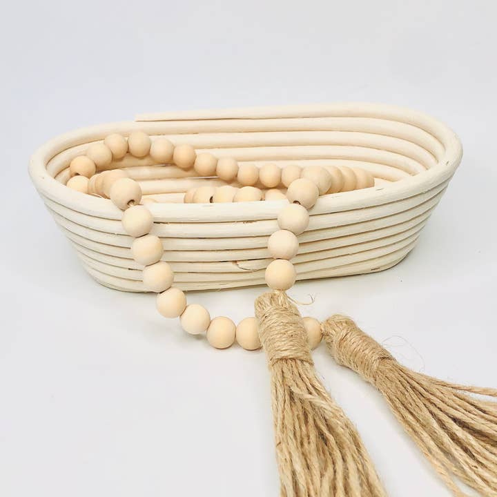 GreenWave - Wholesale Bunting/garland - natural wood bead garland with cotton tassels decor small5