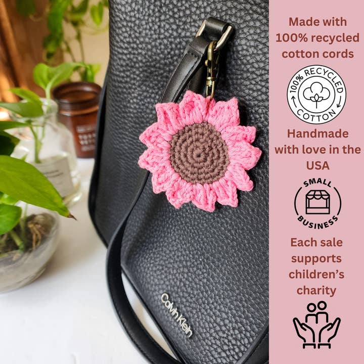 Handmade By Uruba - Wholesale Keychain – Women's - Handwoven Crocheted Sunflower Keychain, Vibrant Floral Charm8