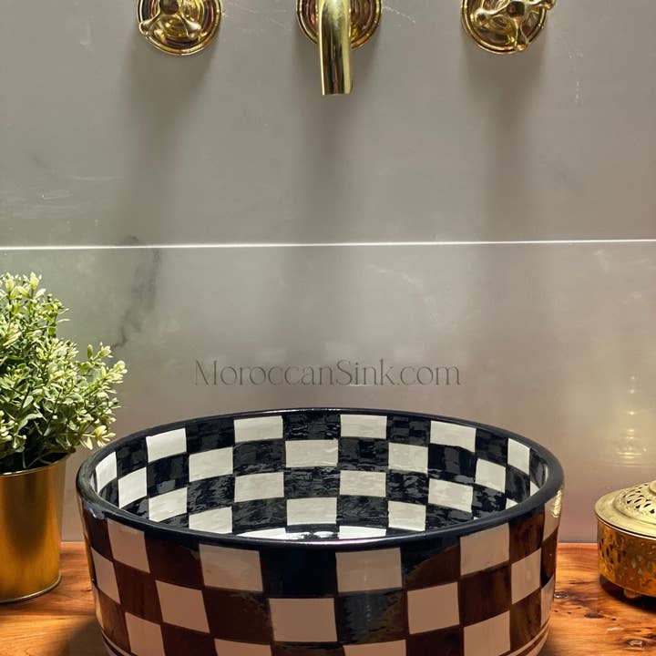 Moroccan Sink - Wholesale Bathroom accessory set - Checkered Ceramic Sink With Moroccan Style - Handmaded Sink4