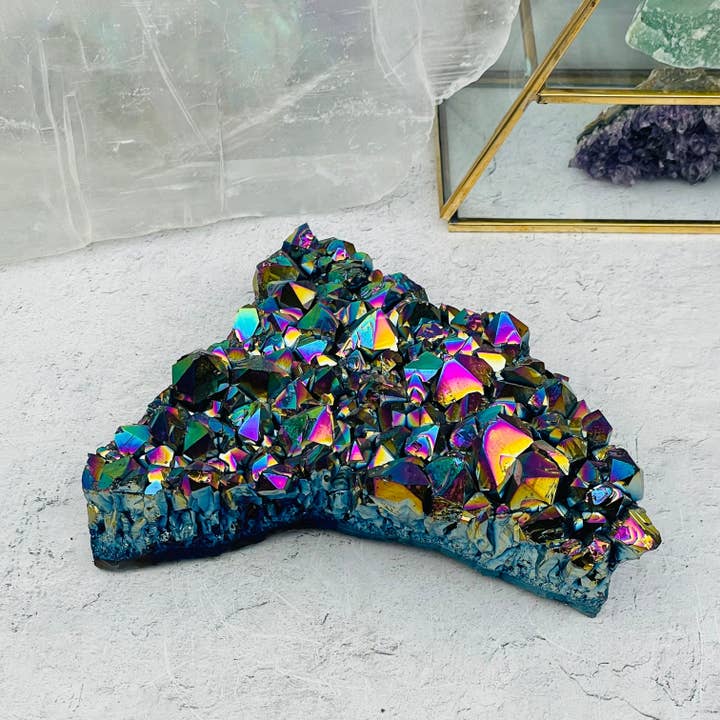 Rock Paradise - Wholesale Spiritual stone/crystal - Amethyst Druzy Crystal Cluster with Rainbow Titanium Finish2