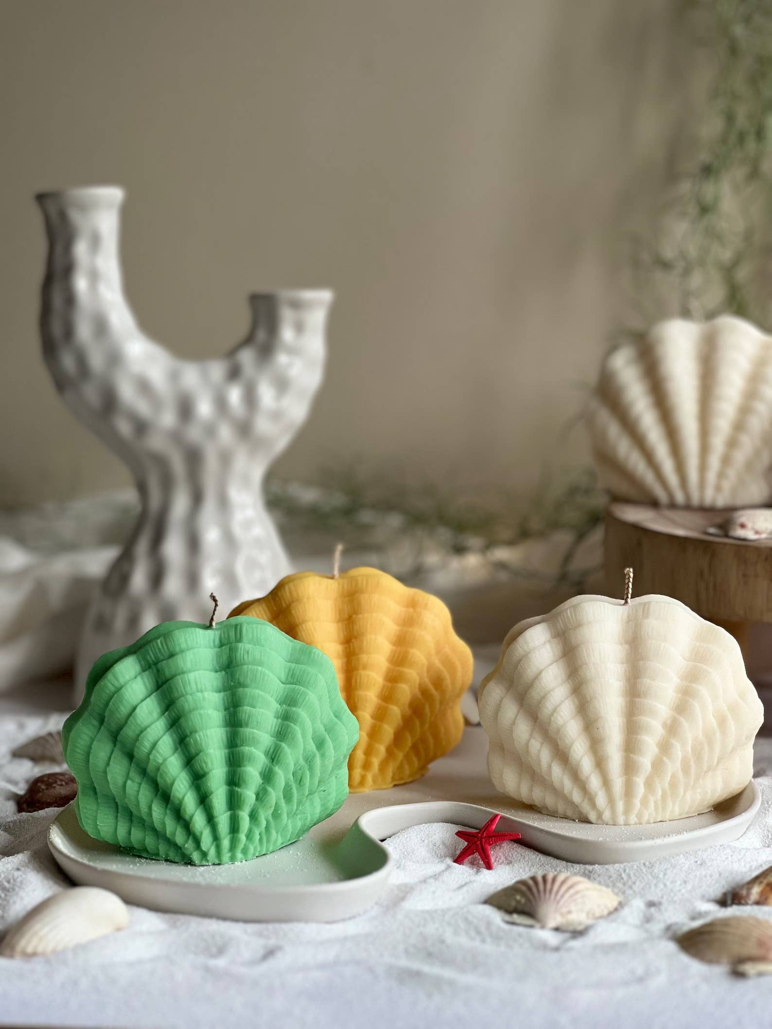 Maison Bohiti – Engroshandel Gavelys – Store Sea Shell-stearinlys Søjlelys Sommerlys Sojavoks7