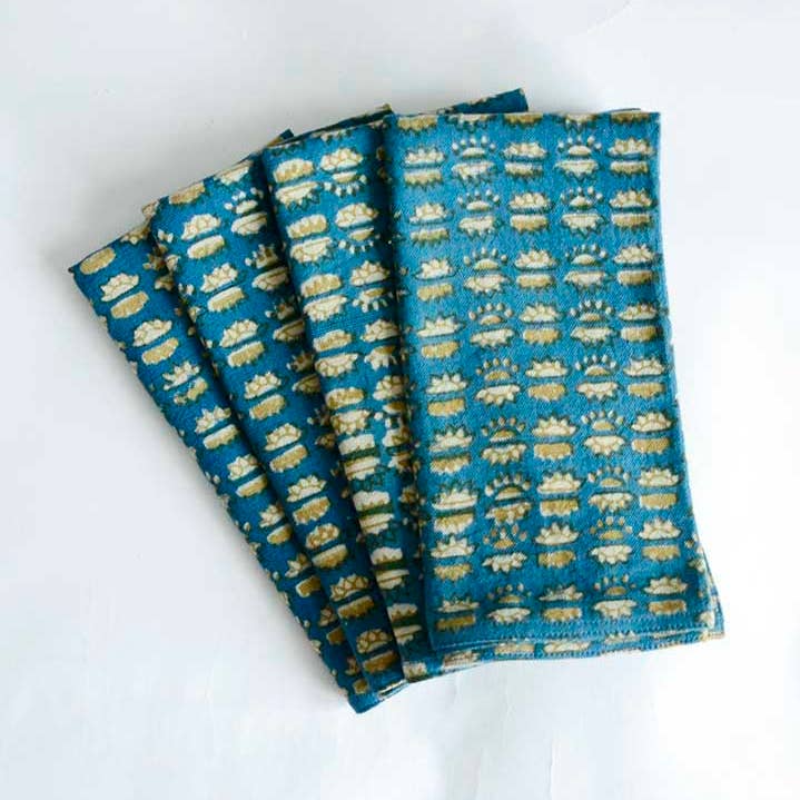 Organic Blockprint Cotton Napkins (Set of 4)- Sunflower Blue and other Purchase wholesale sunflower napkins. Free returns & net 60 terms on Faire trending on Faire.