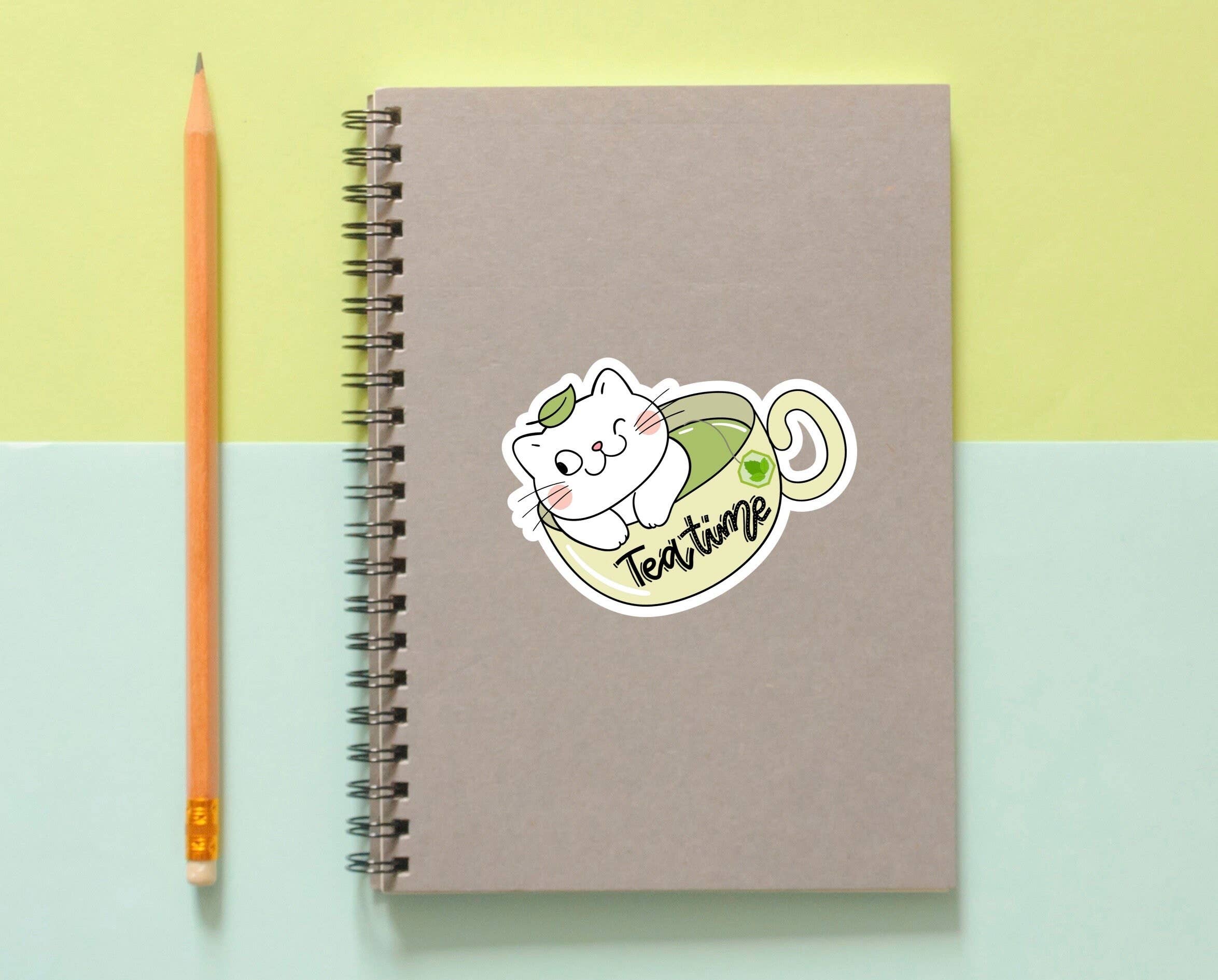KairiCHICK Designs - Wholesale Sticker - Tea Time Tea Cup Cute Cat Matte Vinyl Die Cut Sticker1