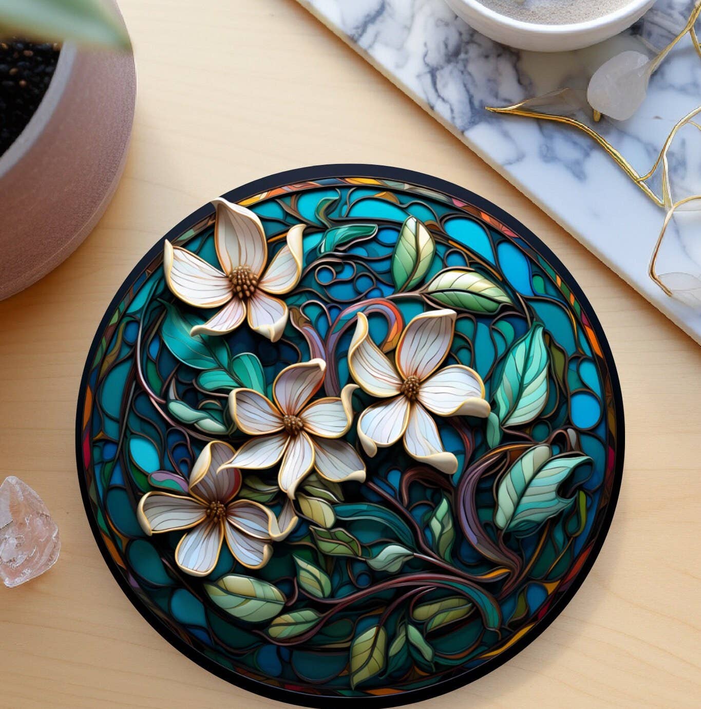 Fernville Creations - Wholesale Coasters - Magnolias Ceramic Coaster with Cork Back for Home Decor6