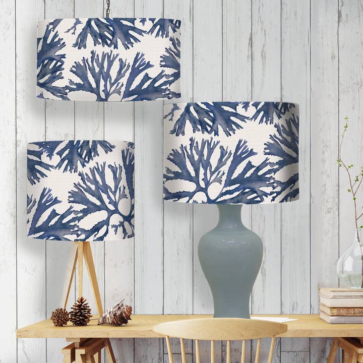 Abajur Náutico Coral 18 Azul e branco conjunto de 3 designers por atacado de FabFunky Ltd