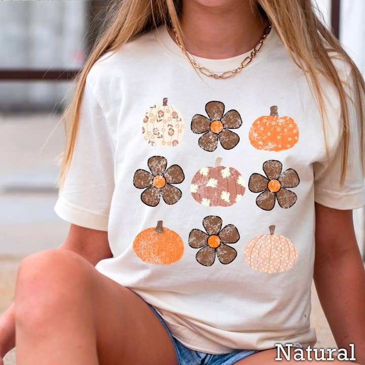Camiseta Gráfica de Otoño con Calabazas Florales para Mujer | Gildan para venta al por mayor de Shoppe SHC
