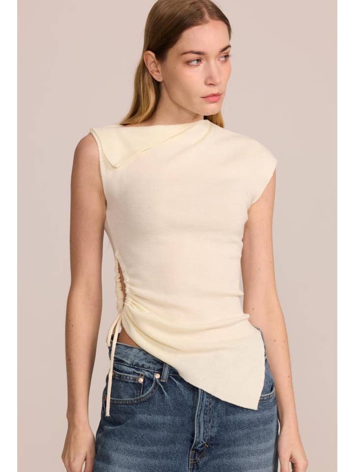 LUCCE - Wholesale Knit Top - Women's - Asymmetric Mesh Top - 81393