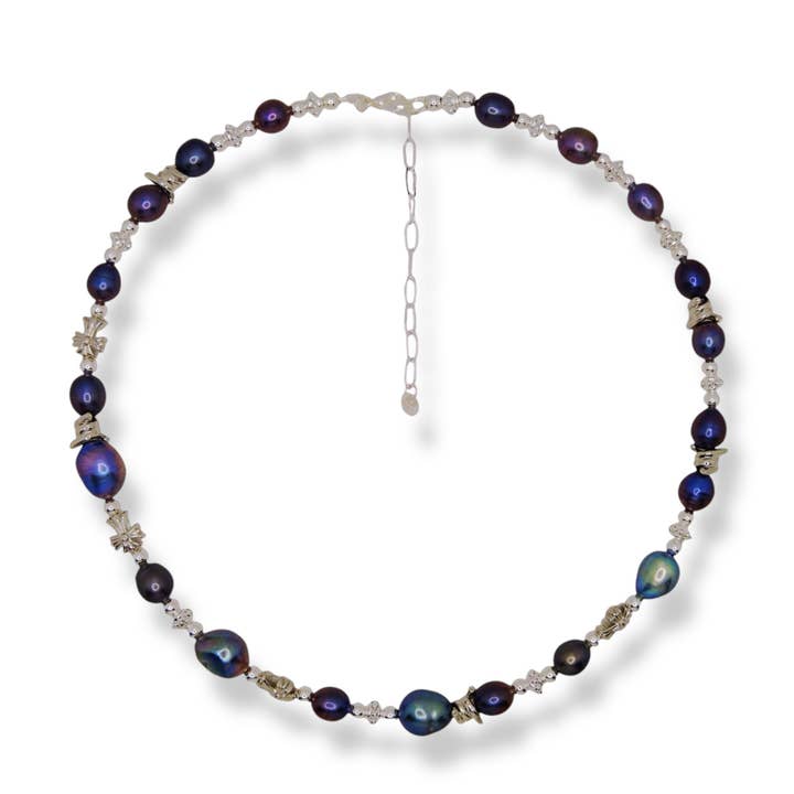 Naturligt svart pärlhalsband med kors för wholesale av Ninemoo