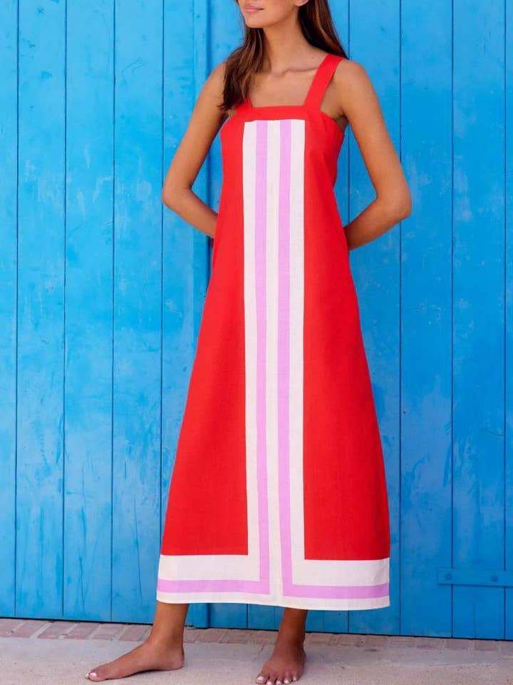 Resort slip colorblocked stripe strap maxi dress for wholesale by Rosa Clothing