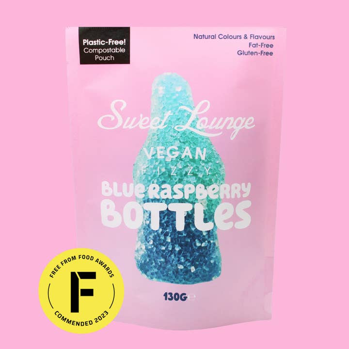 Sweet Lounge - Wholesale Gummy - Vegan Fizzy Blue Raspberry Bottles (Plastic-free) 130g1