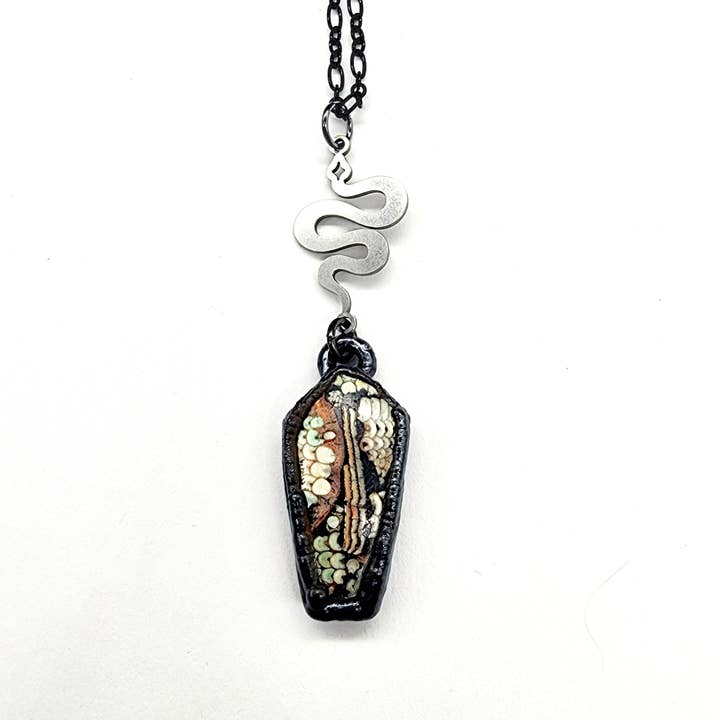 MergingMetals - Wholesale Pendant/Charm Necklace - Snakeskin Agate Coffin Necklace // Electroformed Jewelry 2