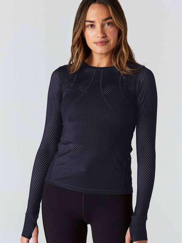 Track Me Down Navy Mesh Top for wholesale by 925fit