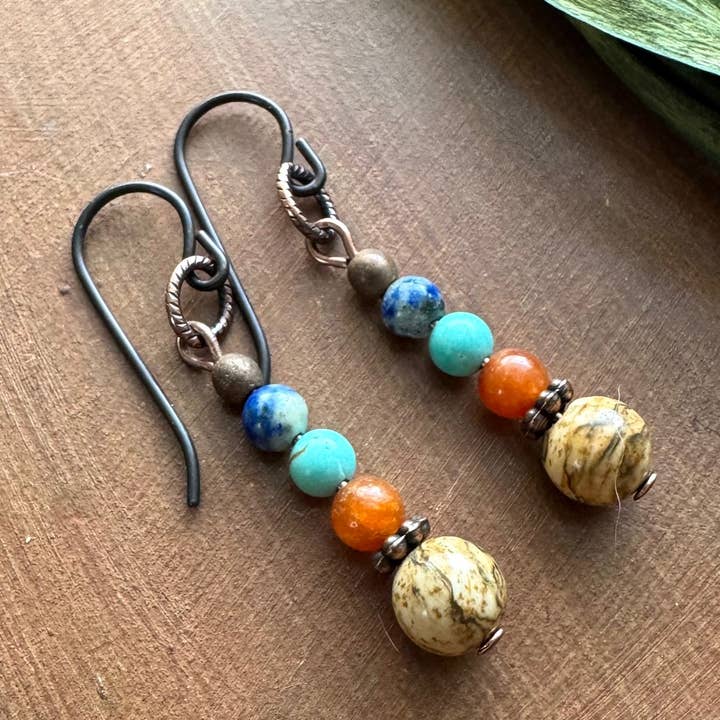 Picture Jasper Earrings Turquoise Stone Bead Sodalite Copper for wholesale by Vintage Earth