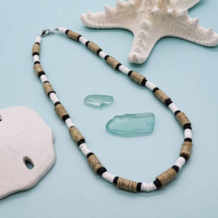 Natalia - Wholesale Choker/Collar - Summer Beach Hemp and Puka Shell Necklace Choker for Men- PC