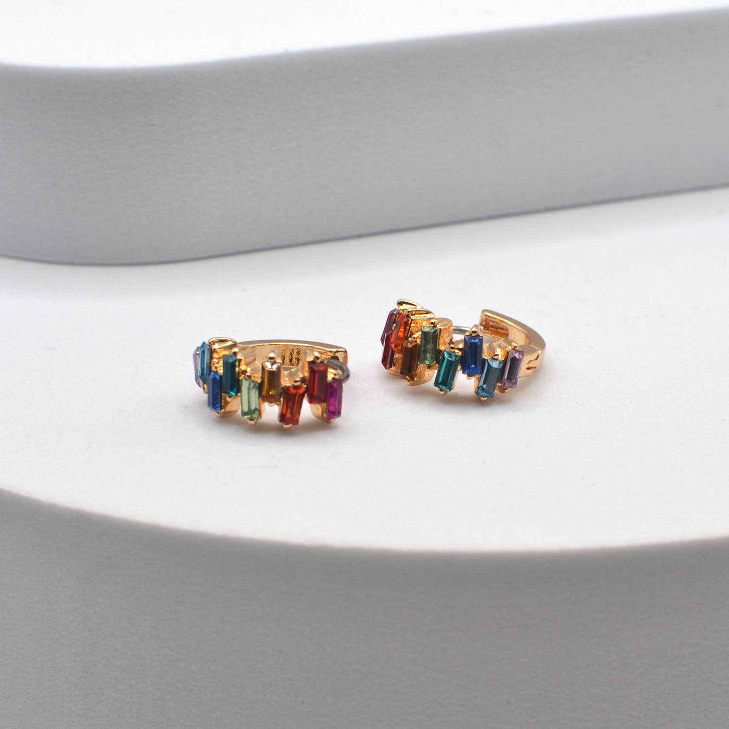 StarryNYC - Wholesale Huggie Earrings - Baguette Earring Small CZ Hoop Huggie Cartilage Earrings15