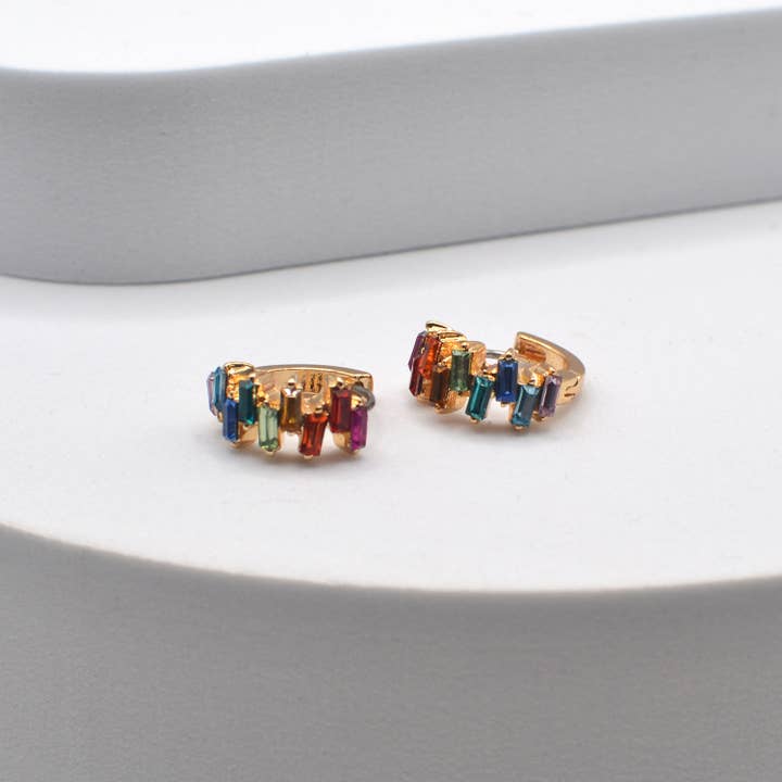 StarryNYC - Wholesale Huggie Earrings - Baguette Earring Small CZ Hoop Huggie Cartilage Earrings15