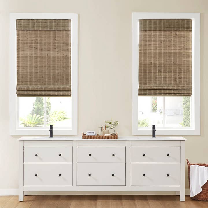 Olliix - Wholesale Curtain - Bamboo Light Filtering Roman Shade 64"L, Natural Ash