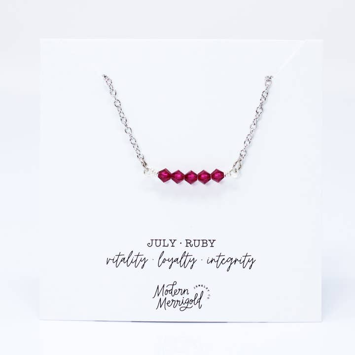 July Birthstone Bar Necklace for wholesale by Modern Merrigold Jewelry Co