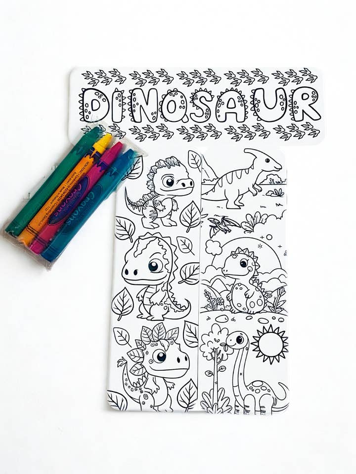 Dinosaurie Färgläggningsbokmärken med Kritor Kit - Set om 3 - 2" x 6" Rundade Hörn Bokmärken för wholesale av Ann Gregory Designs
