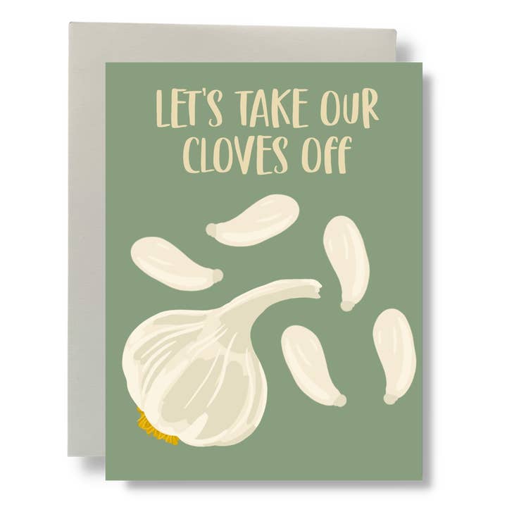 Cloves Off Greeting Card for wholesale by Bean Horse Car Designs