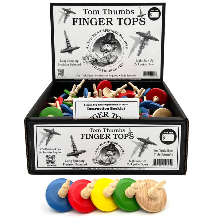 Aero-Motion, Inc. - Wholesale Wood Toy - Kids - Classic Wooden Spin Top 72 Unit Impusle Display
