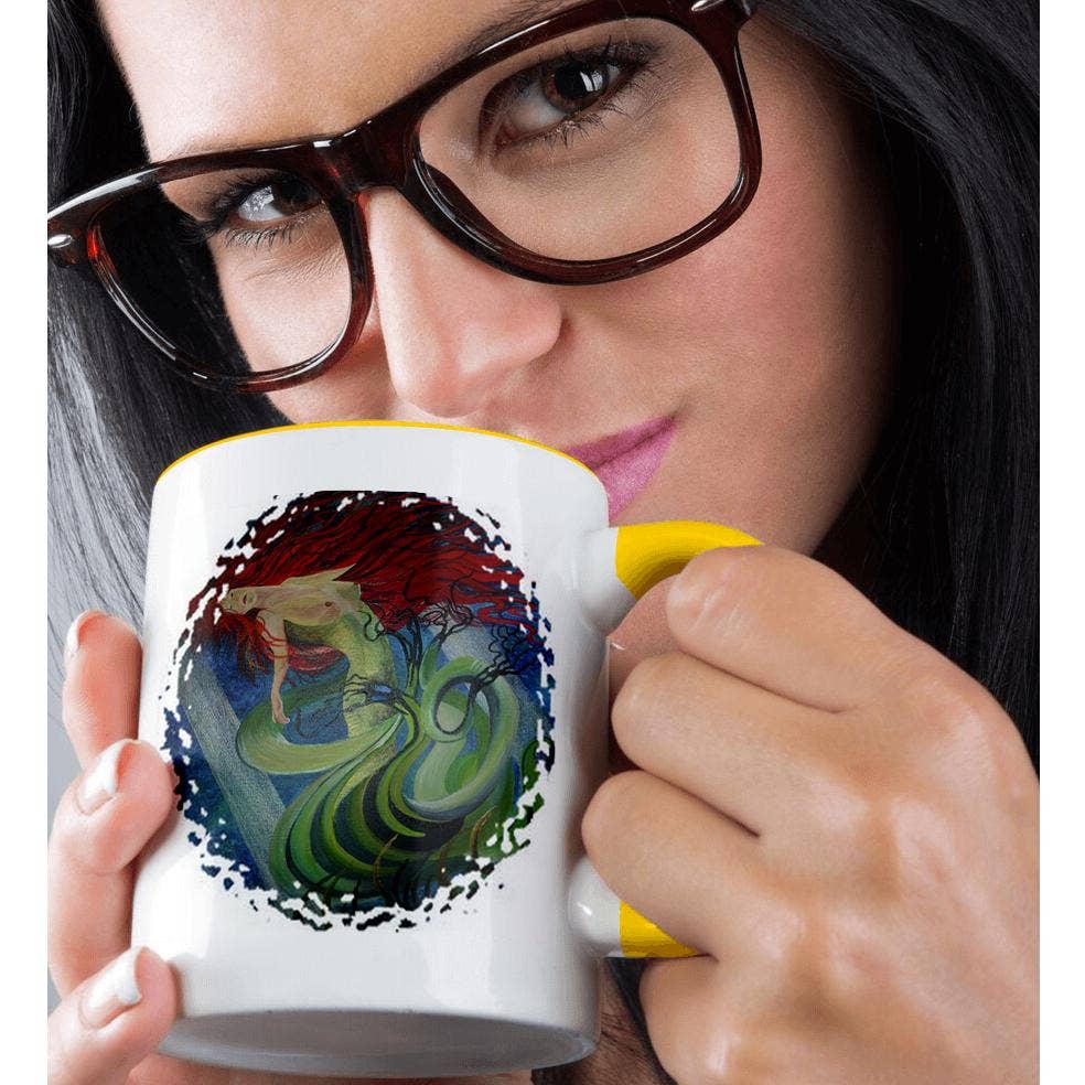 3dRose – Engroshandel Kaffekrus – 3dRose, Havgudinde - blå, fantasi, havfrue, mytologisk, havnymfe, rødhåret, havnymfe, krus1