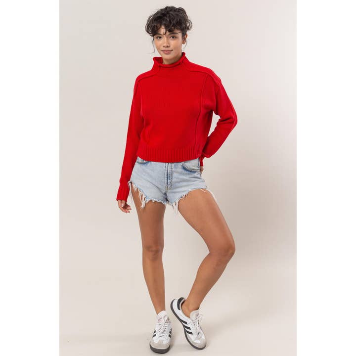 HYFVE - Wholesale Knit Sweater - Women's - DZ24F690-High Neck Reverse Seam Sweater