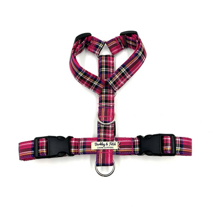 Bright Pink Tartan Strap Harness for wholesale by Barkley and Fetch
