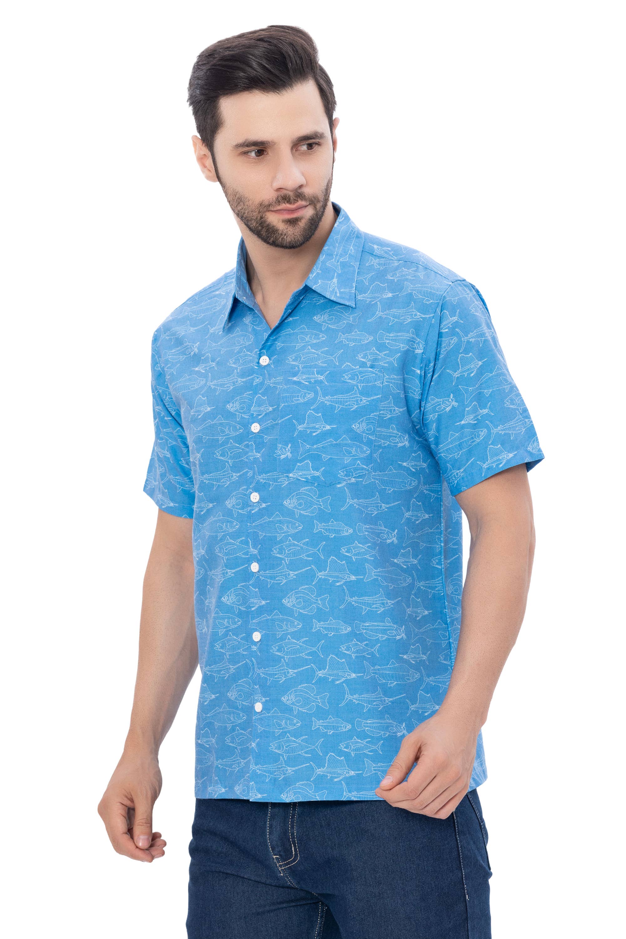 HAPPY BAY Men's Rayon Hawaiian Shirts White Dolphin P00346 for wholesale on Faire3