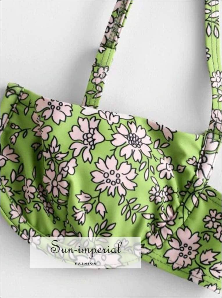 Sun Imperial - Venta al por mayor Traje de baño de dos piezas - Mujer - Bikini rosa estampado con aros - Verde Amarillo2