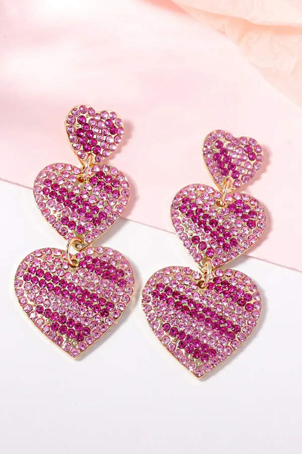 Roze Hartvormige kristallen oorbellen ZK2446 voor groothandel op Faire2
