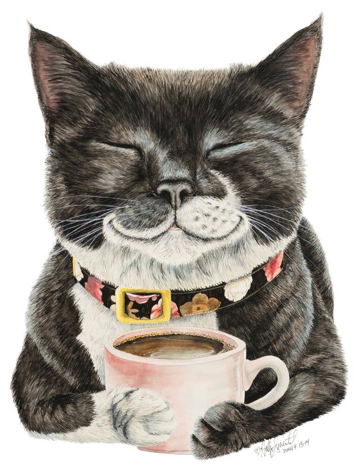 Kattkaffe Signerat Arkivtryck av Holly Simental för wholesale av Holly Simental