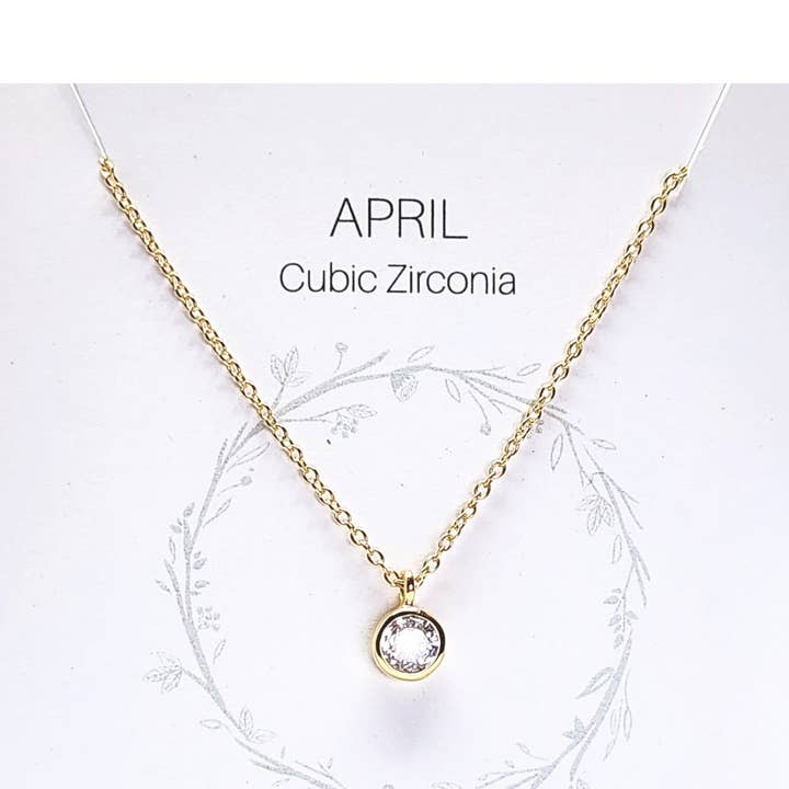 Heart and Lotus Sterling Silver Jewelry – wholesale Pendant/charm necklace – April Birthstone Necklace in Cubic Zirconia + Gold0