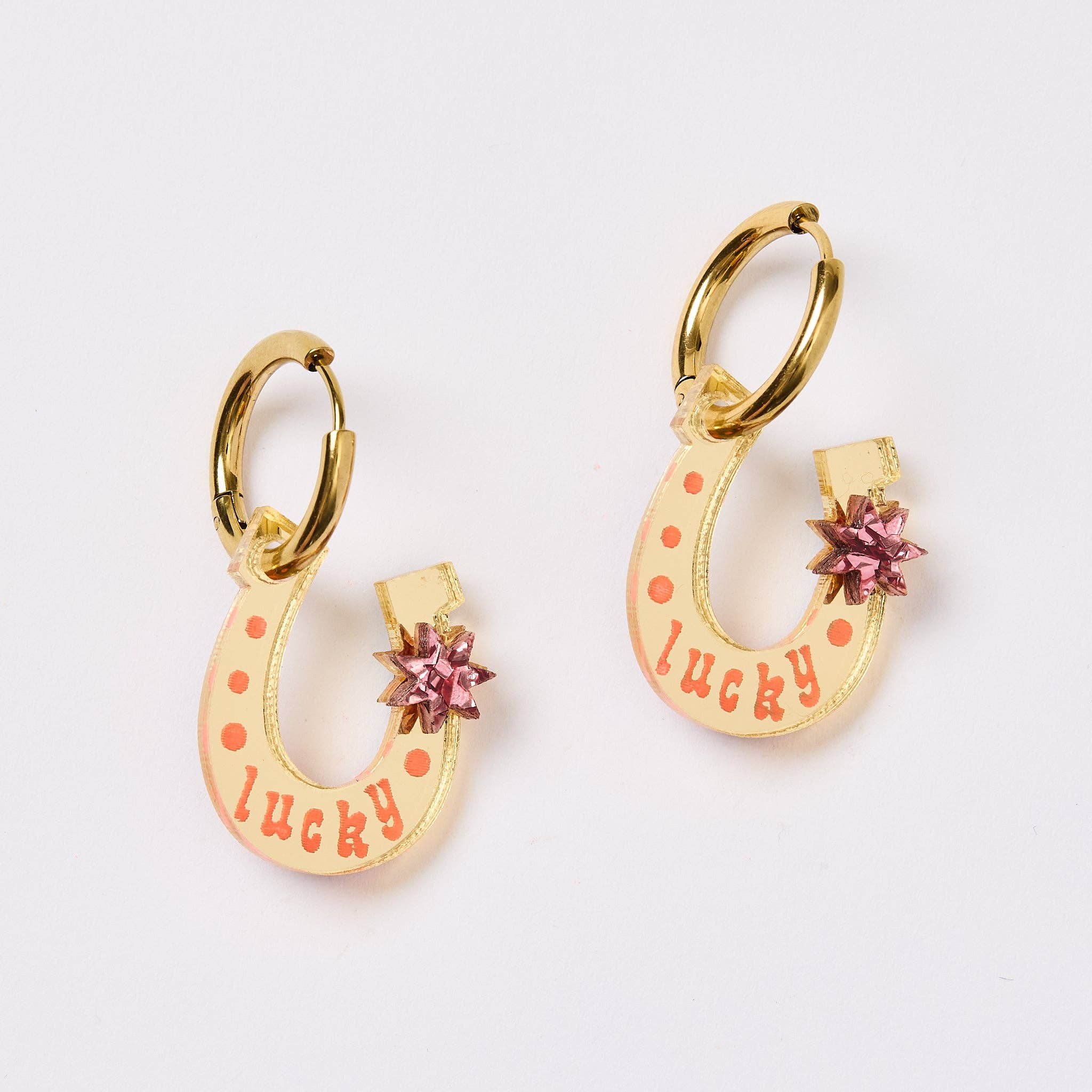 Martha Jean - Wholesale Huggie Earrings - Lucky Shoe Earrings - Gold / Pink0
