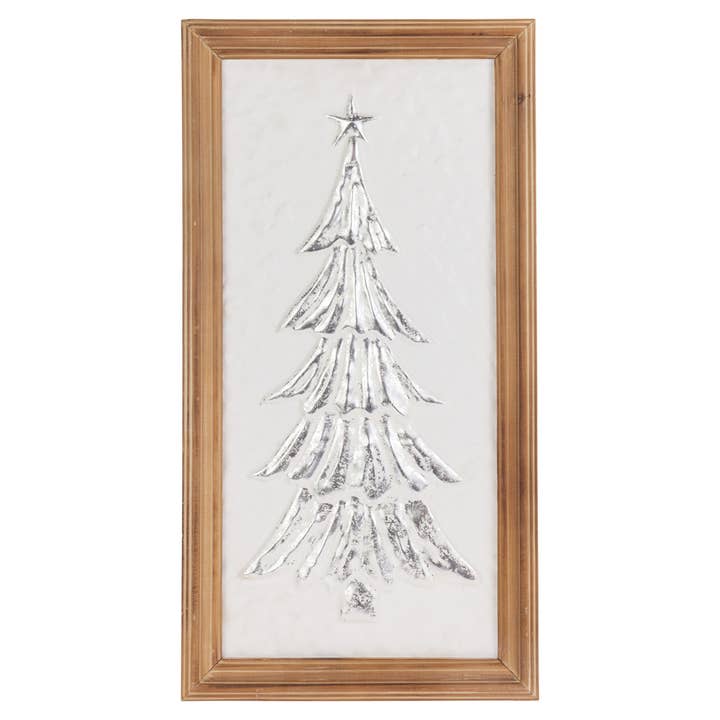 Boston International - Wholesale Christmas Wall Art - 23" Tall Metal Silver Tidings Tree Picture Christmas