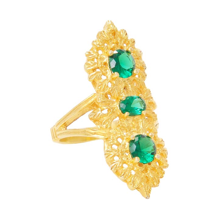 Ring Queen Green Triple in Gold Plated Silver for wholesale by PORTUGAL JEWELS