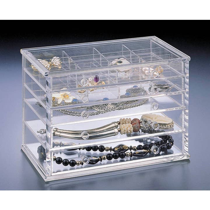5-Drawer Jewelry Box (Including Dividers For Top 2 Drawers) for wholesale by Huang Acrylic