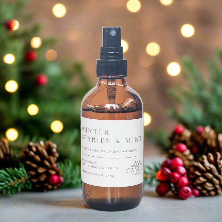 Winter Berries and Mint Room Spray for wholesale by Abboo Candle Co