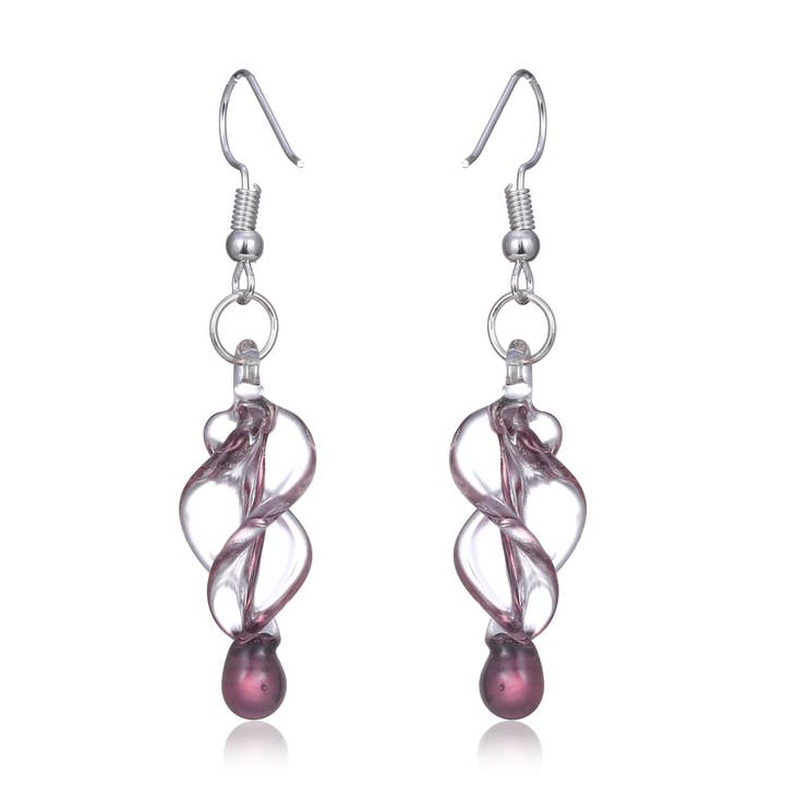 Italian Murano Style Glass Tornado Twirl Purple Earrings for wholesale by BESHEEK JEWELRY