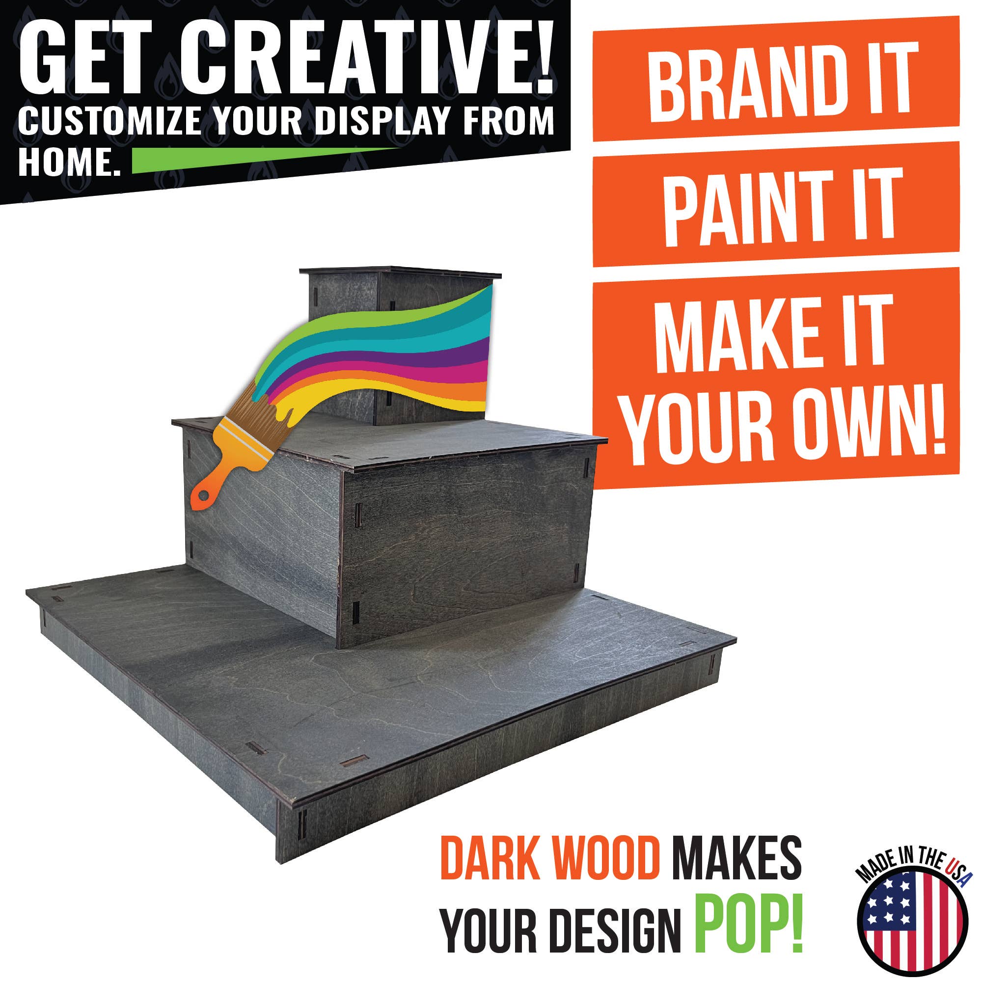 Torched Displays - Wholesale Displaystandaard/case voor retailer - Draagbaar houten displayrek met 3 niveaus voor in de hoek13