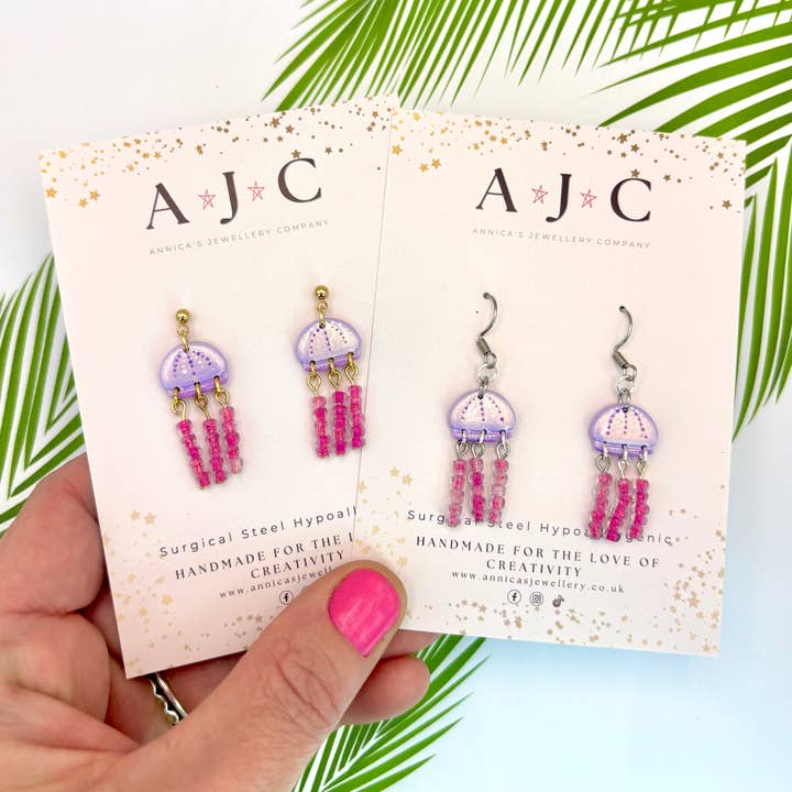 Purple Iridescent and Pink Beaded Jellyfish for wholesale by Annica’s Jewellery Co