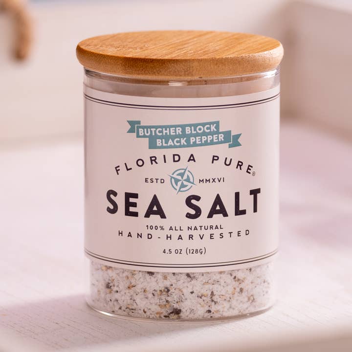 All-Natural Butcher Block Black Pepper Infused Sea Salt for wholesale by Florida Pure Sea Salt