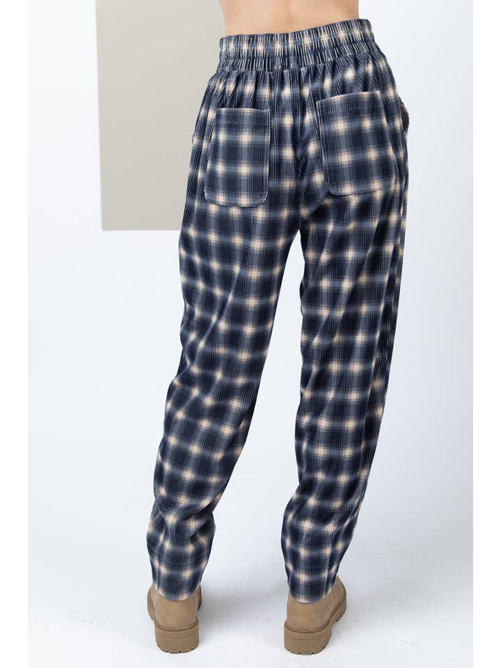 VERY J - Wholesale Pants - Women's - NP70310-Corduroy Flannel Plaid Cozy Comfy Pants8