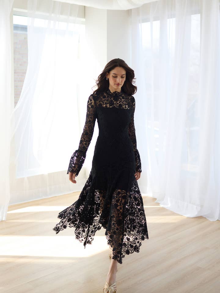 Leila High Neck Lace Dress for wholesale by Vasiliki Atelier