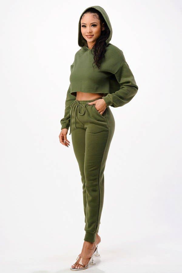 Lime All the Time – Engroshandel Top- og buksesæt (IKKE Loungewear) - Dame – 2 PC sæt afgrøde hættetrøje og matchende sved bukser7